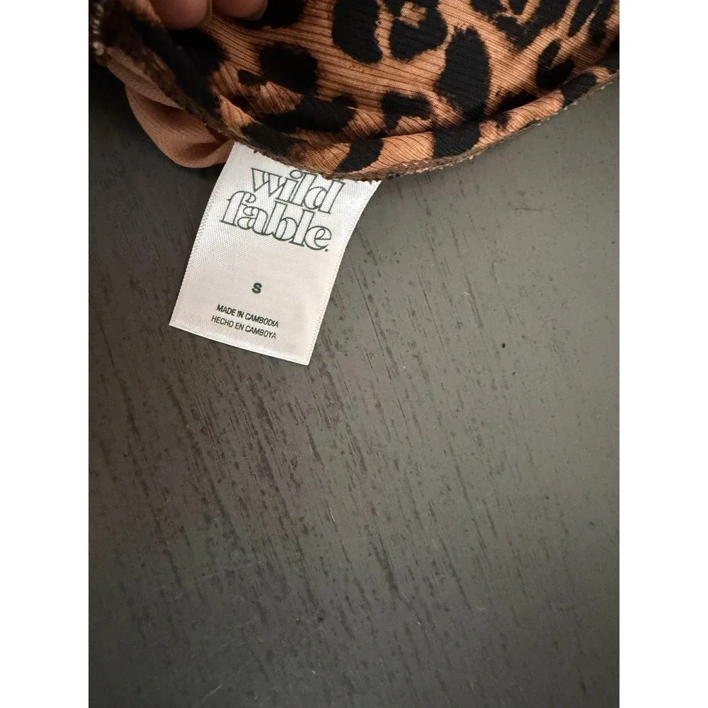 Wild Fable Leopard Print Ribbed Triangle Bikini Top Brown Black Small